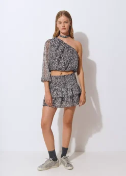 Blusa asimétrica brillo estampada