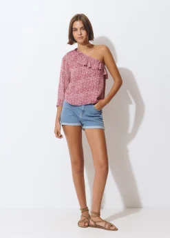 Blusa asimétrica volante estampada