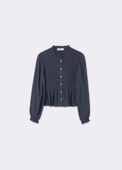 Blusa smock con botones plumeti