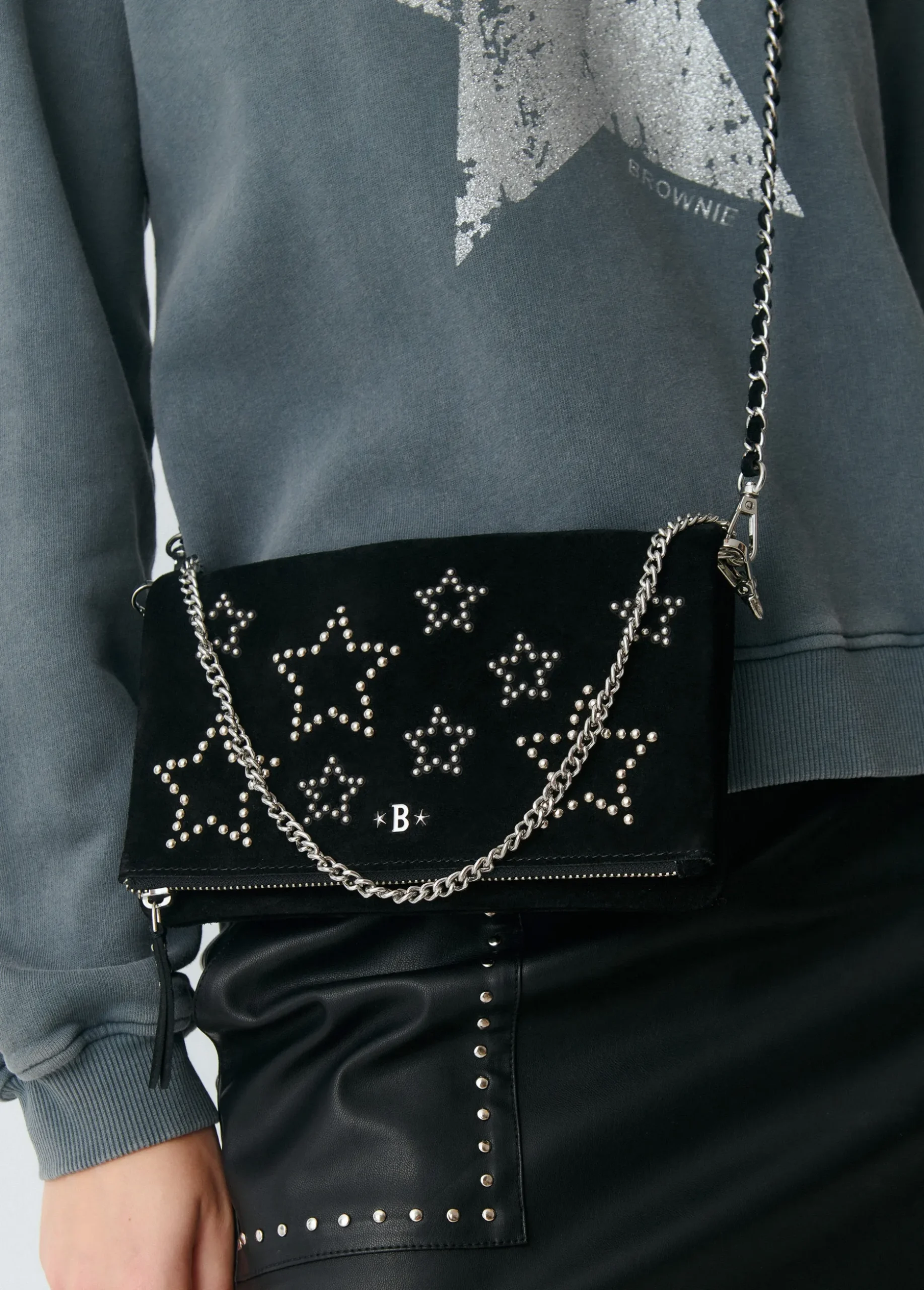 Bolso piel solapa estrellas