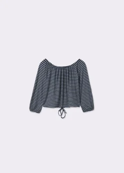 Camiseta escote bardot raya tejida