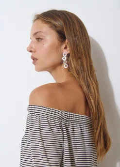 Camiseta escote bardot raya tejida bicolor