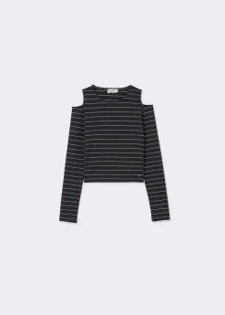Camiseta raya lurex cut-out hombro