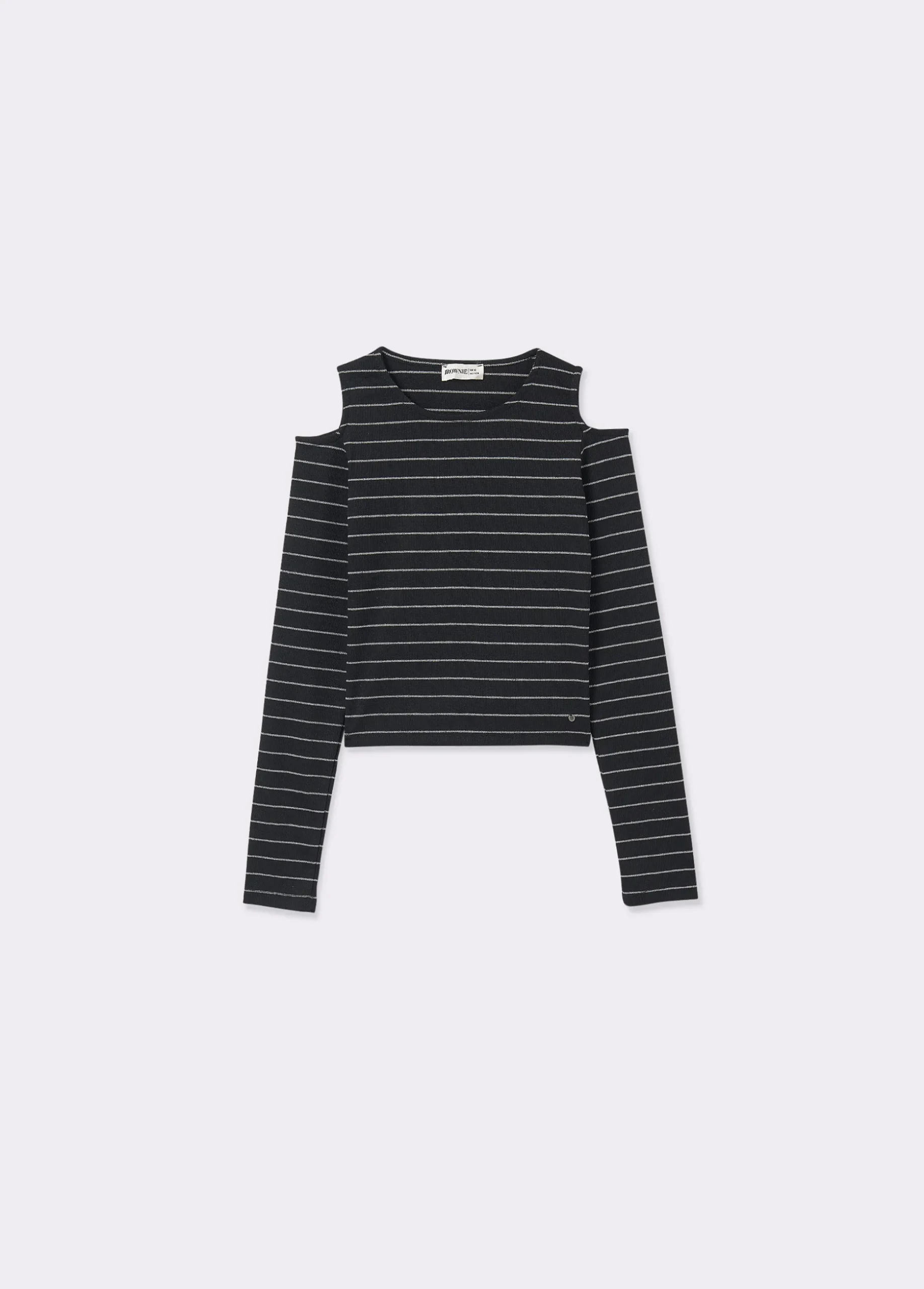 Camiseta raya lurex cut-out hombro
