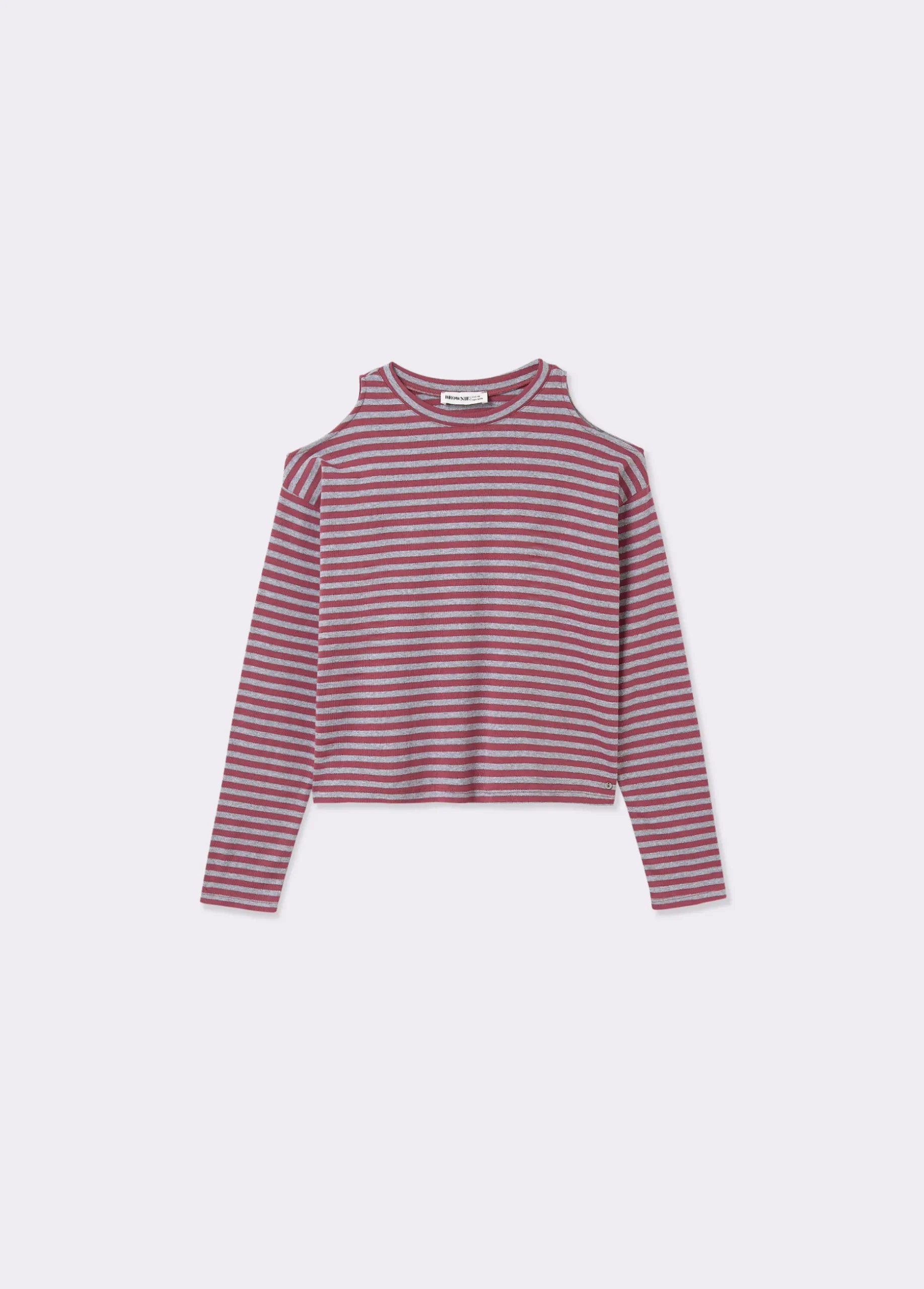 Camiseta raya lurex cut-out hombro