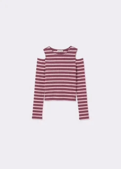 Camiseta raya lurex cut-out hombro