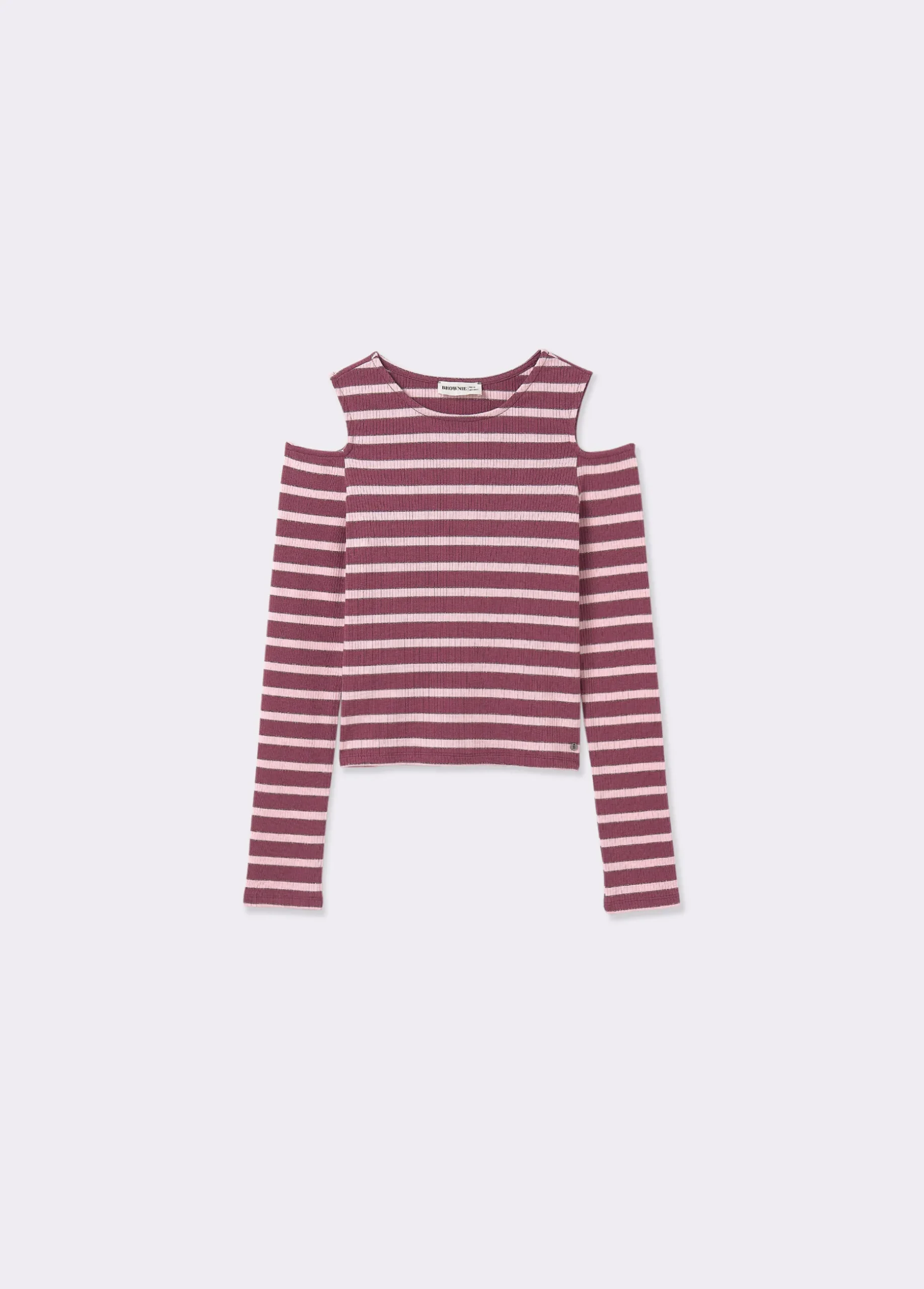 Camiseta raya lurex cut-out hombro