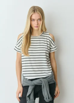 Camiseta raya tejida cut-out hombro