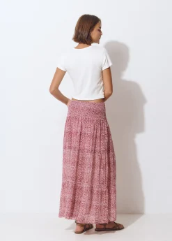 Falda larga smock cintura estampada