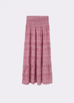 Falda larga smock cintura estampada