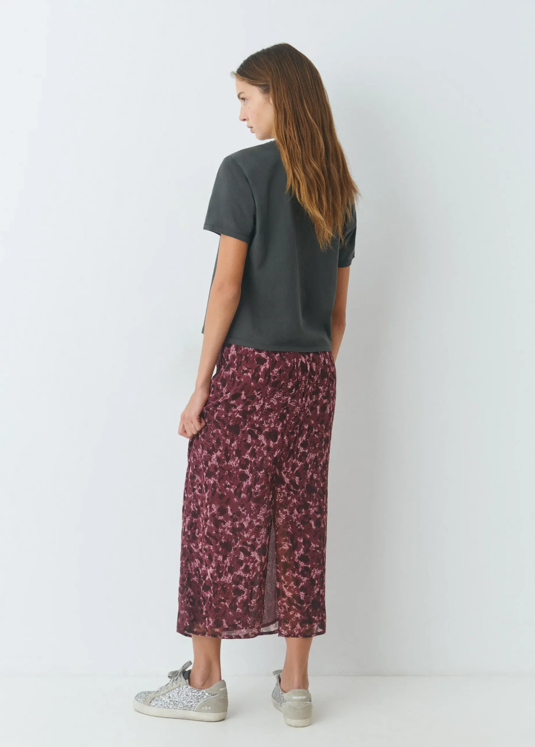 Falda midi estampada brillo