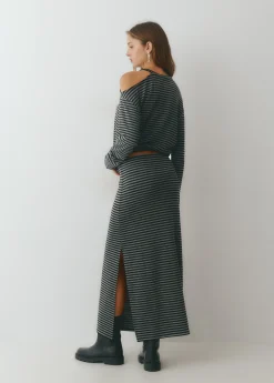 Falda midi raya tejida bicolor