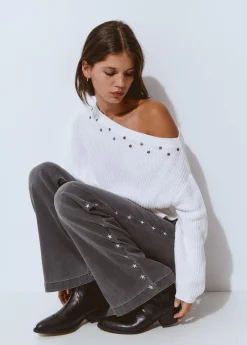 Pantalón culotte bordado estrellas