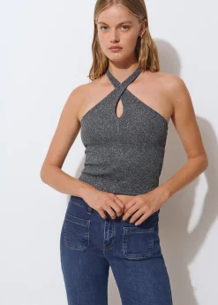Top halter hilo metalizado