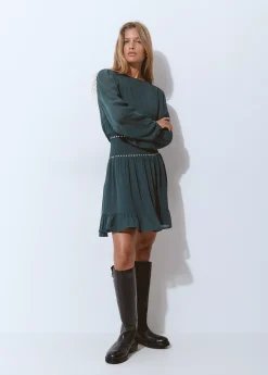 Vestido goma cintura detalle tachas