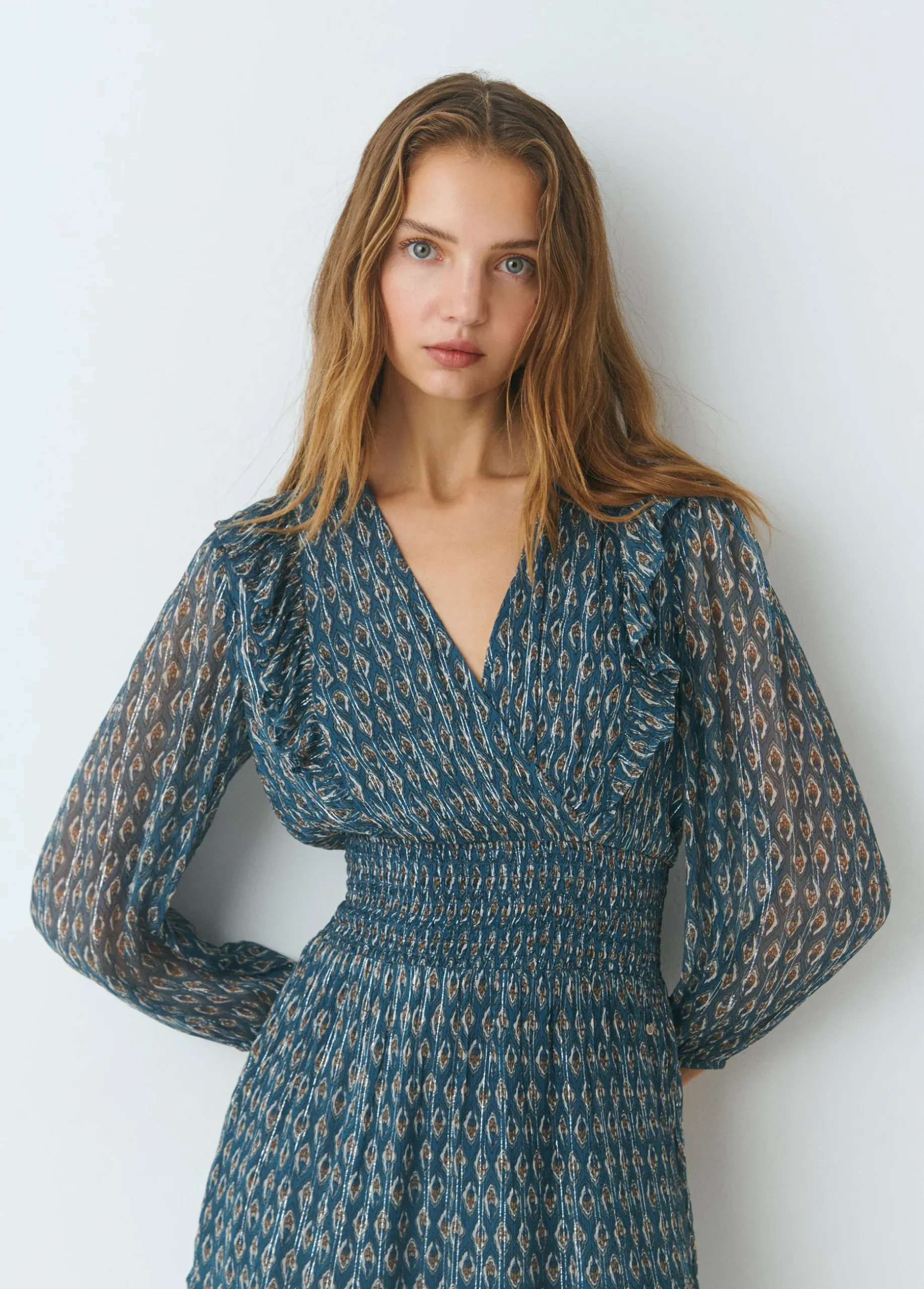 Vestido smock cintura sello indio brillo