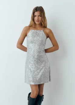 Vestido tirantes lentejuelas plateadas